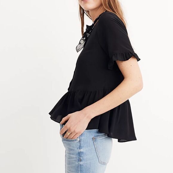 Madewell Studio Silk Ruffle-Hem Black size S - Picture 3 of 10